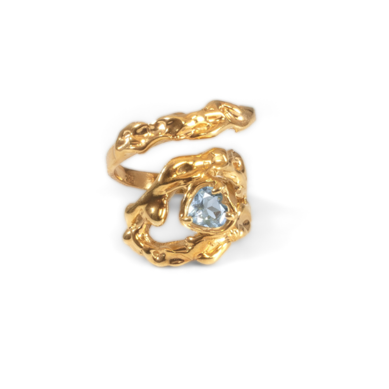 Argent tonic  Bague Ajustable Aquamarine - Doré