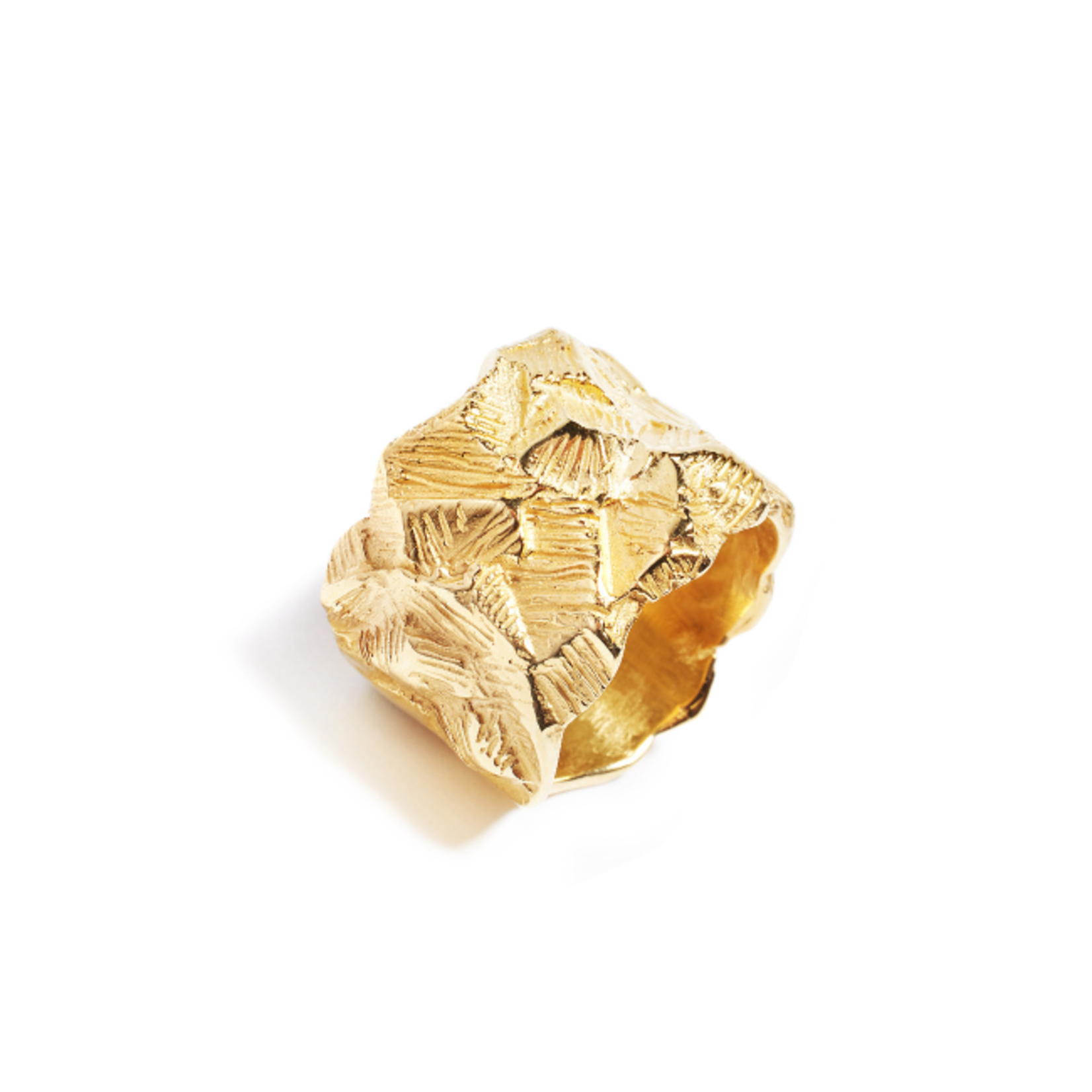 Bague Texturée en Argent Sterling Plaquée en Or 24k