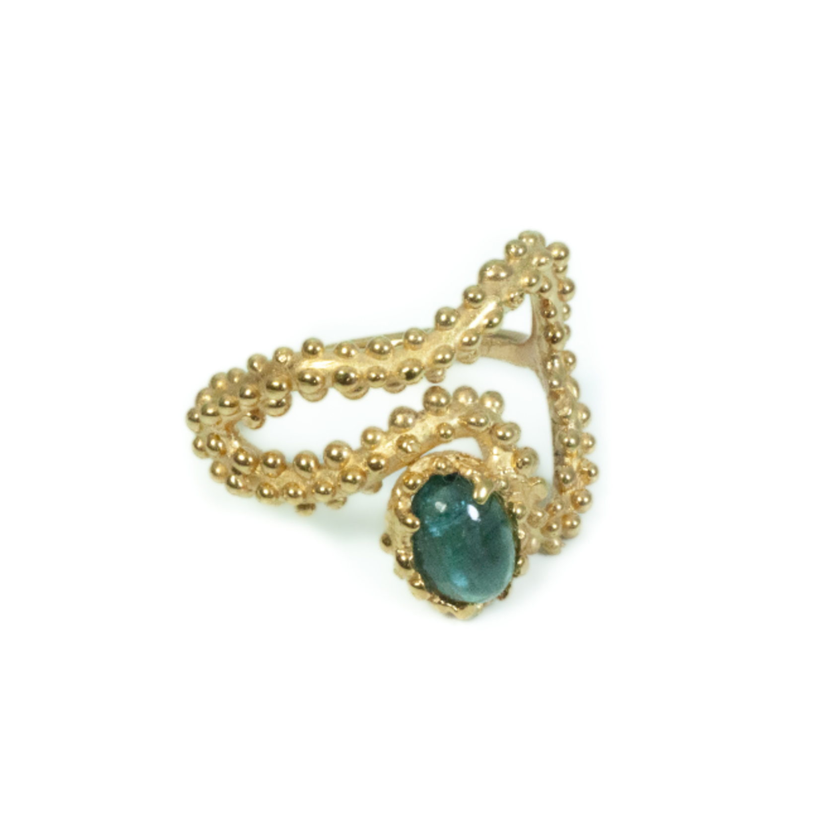 Argent tonic Bague Texturée Tourmaline Verte - Doré