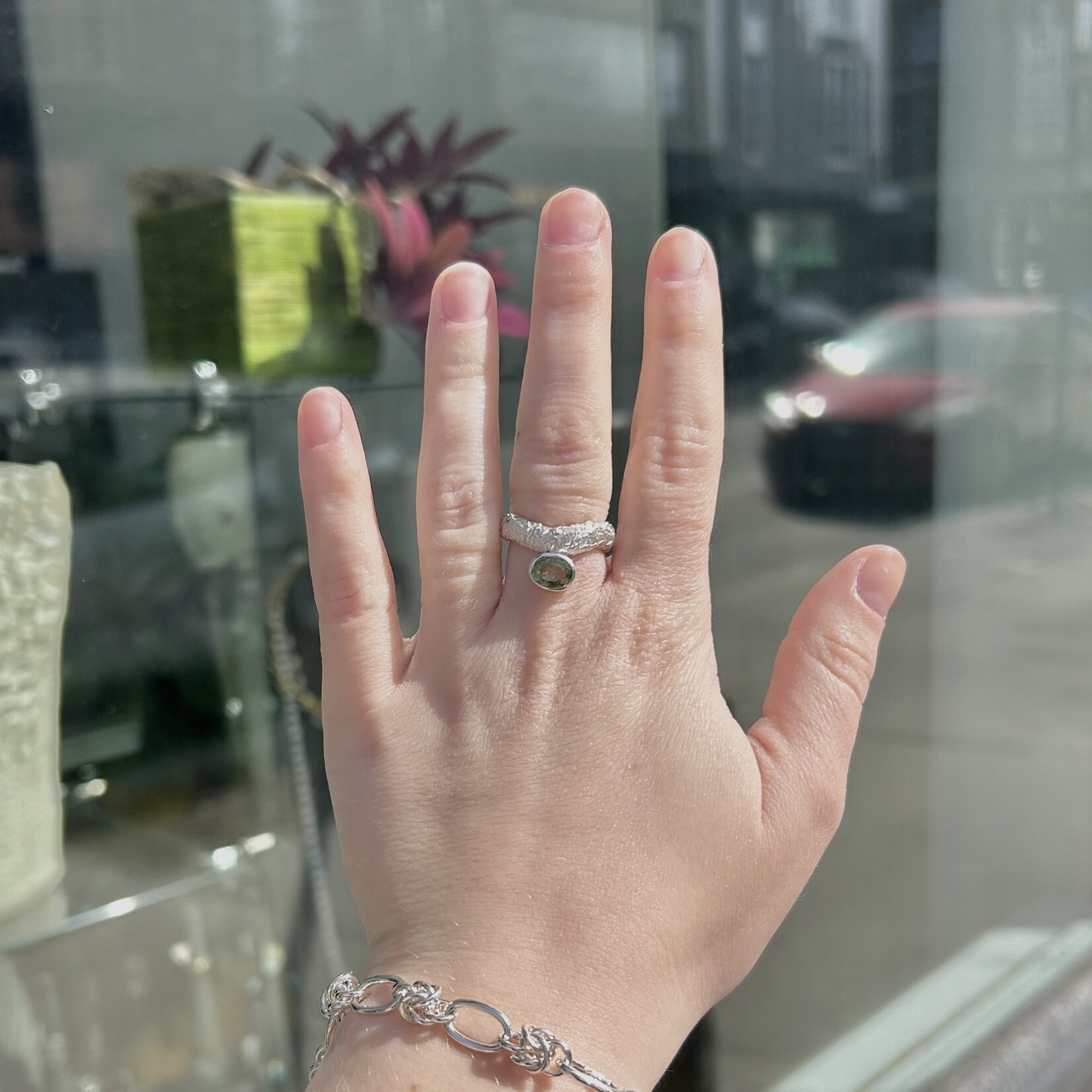 TEGO Bague Texturée Péridot - Argent