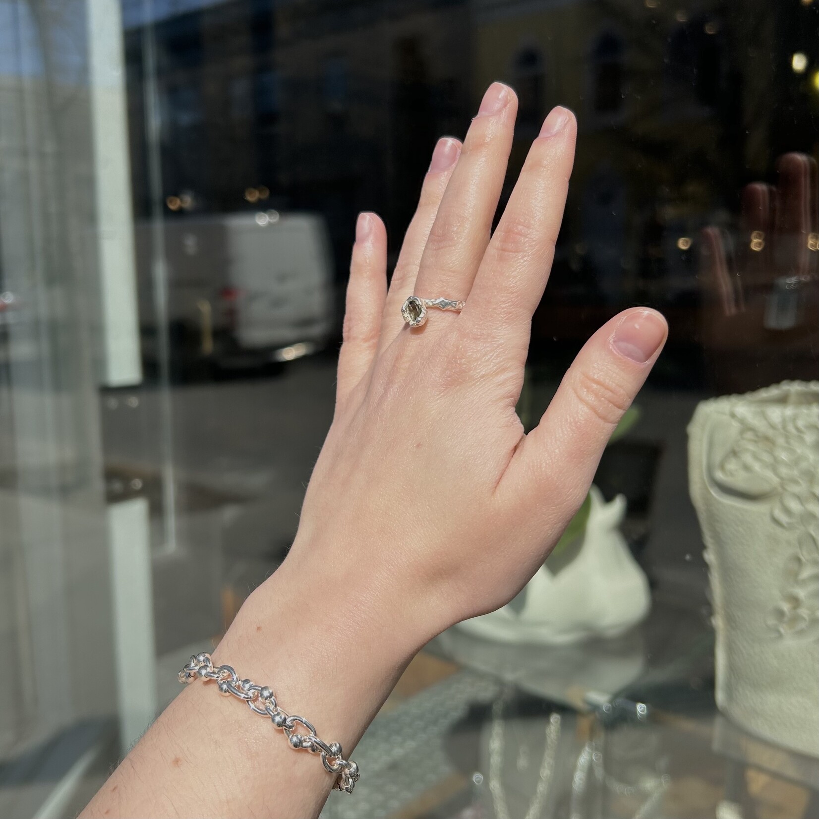 Argent tonic Bague Ajustable Tourmaline Verte - Argent