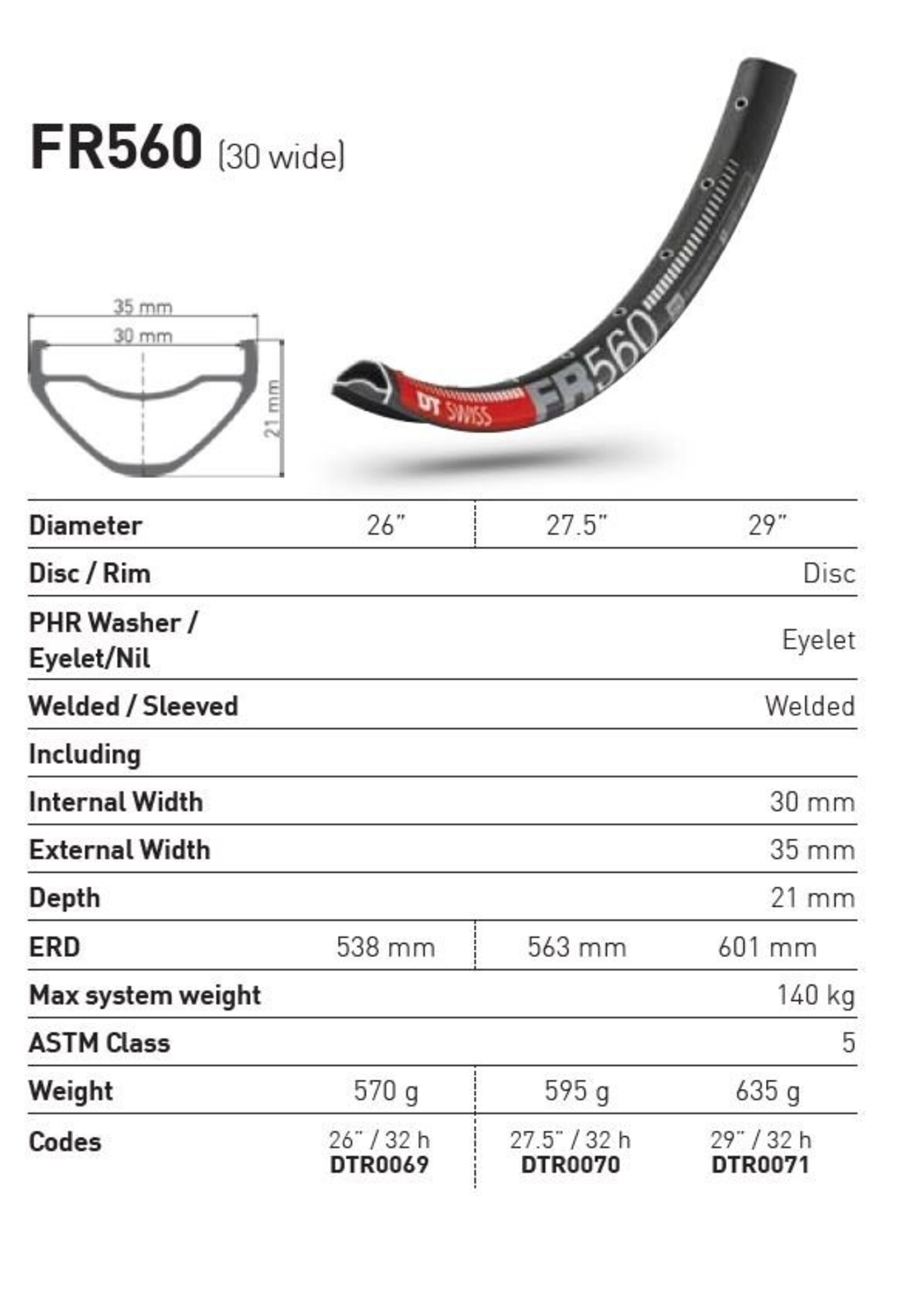 DT Swiss DT SWISS  Rim 26  32H (30 wide) FR560