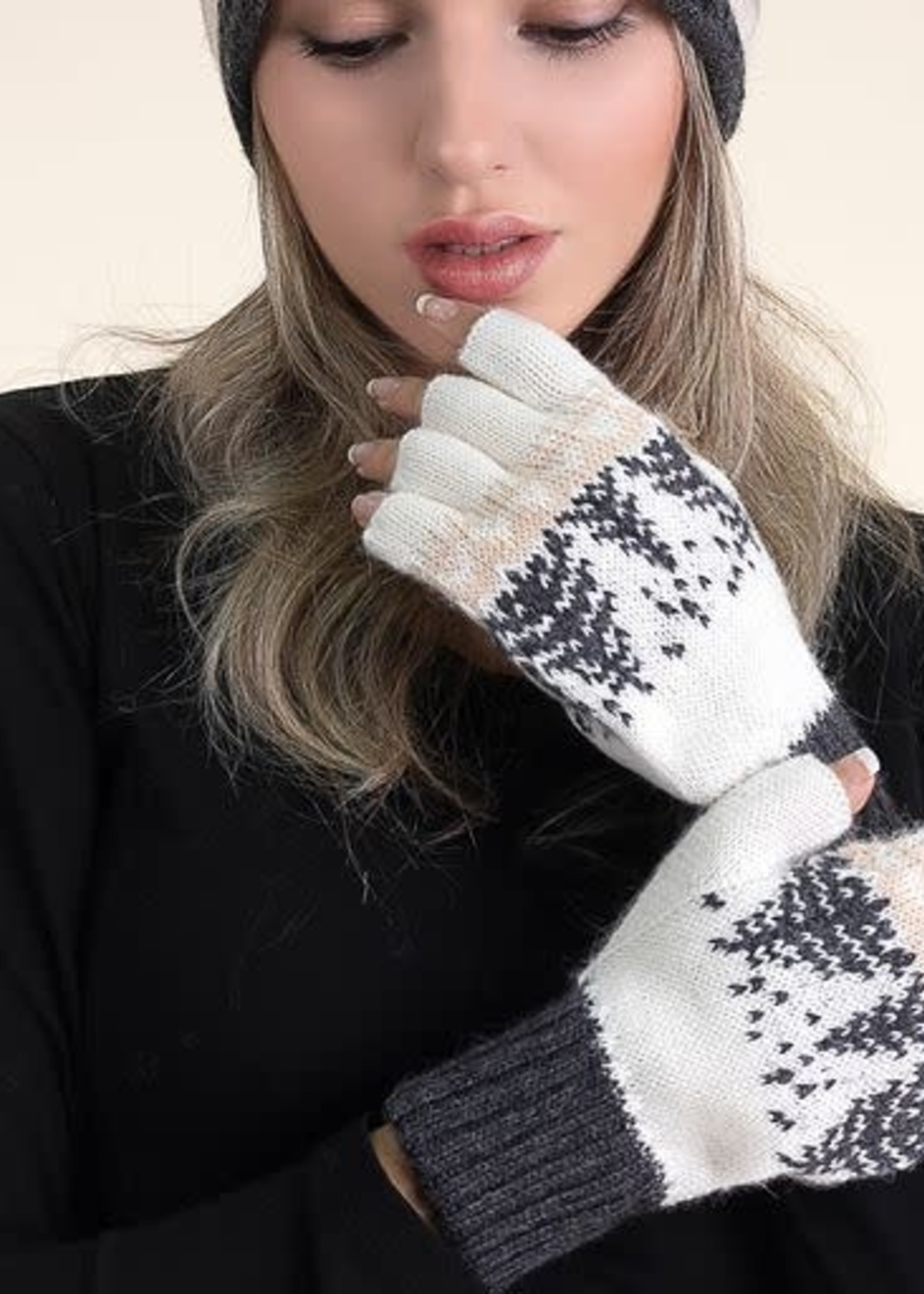 Alpaca Scandinavian Winter Alpaca Reversible Half Finger Gloves