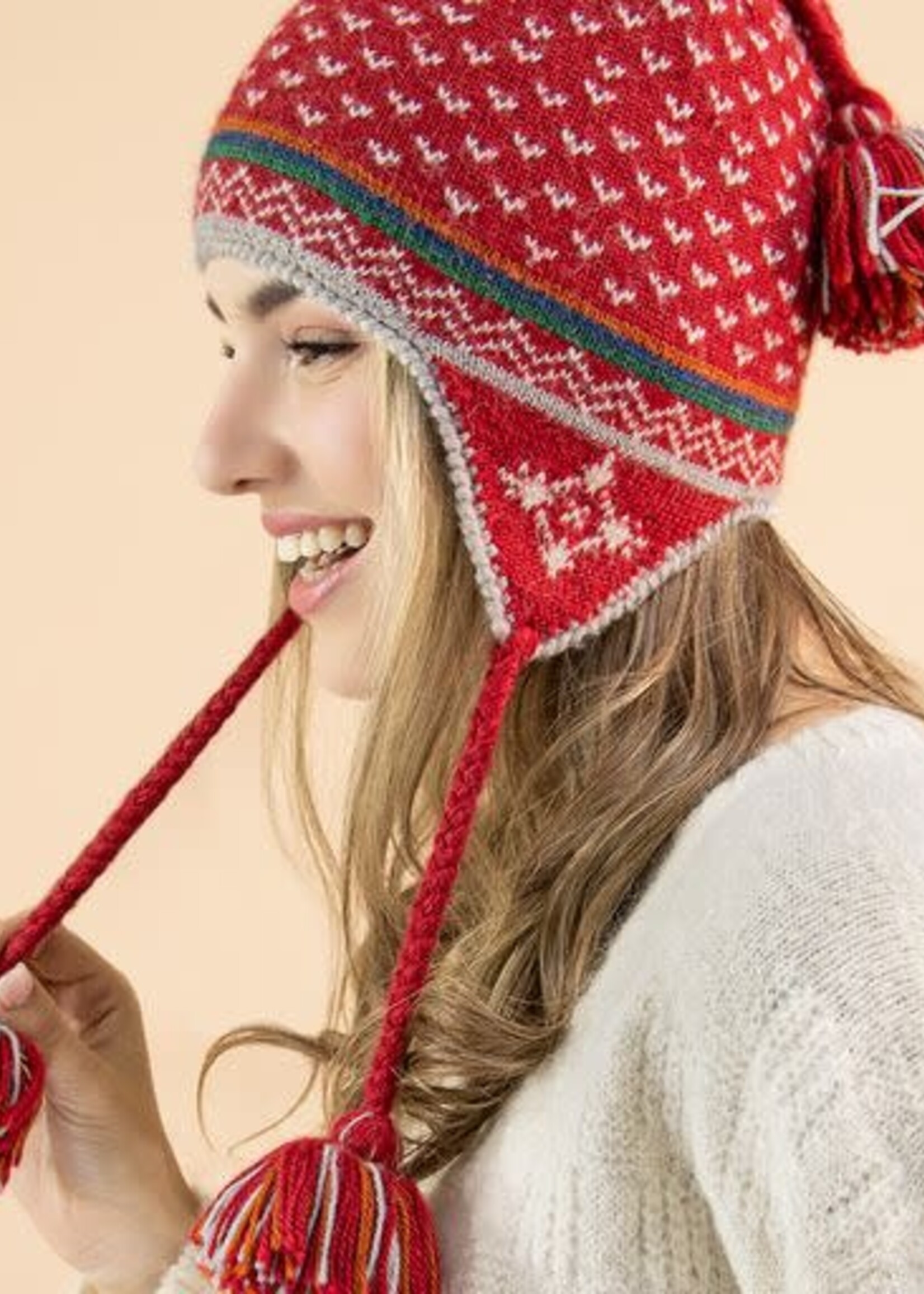 Alpaca Winter Alpaca Hat with Ear Flaps Red