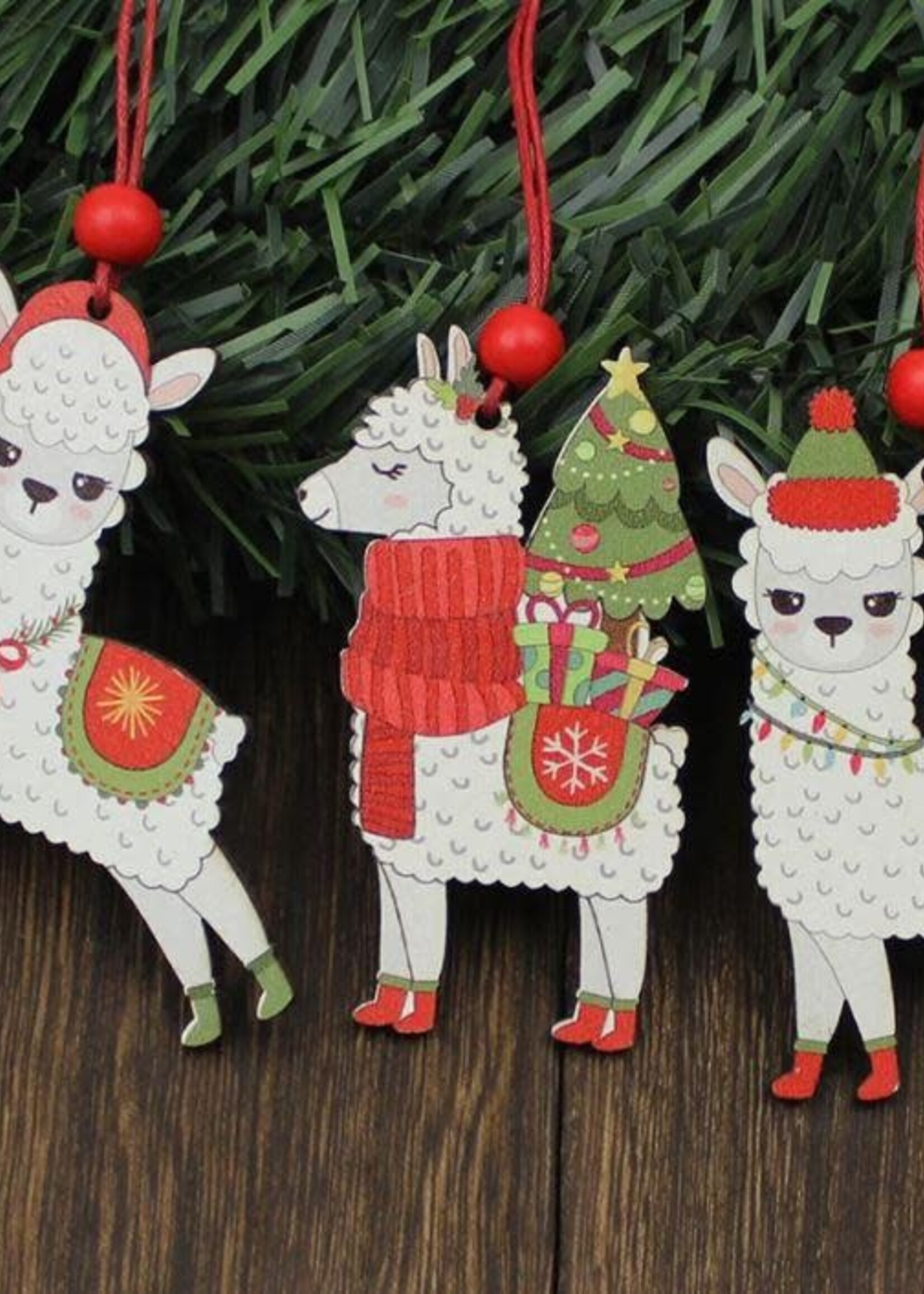 Home Alpaca Wooden Christmas Ornament Set