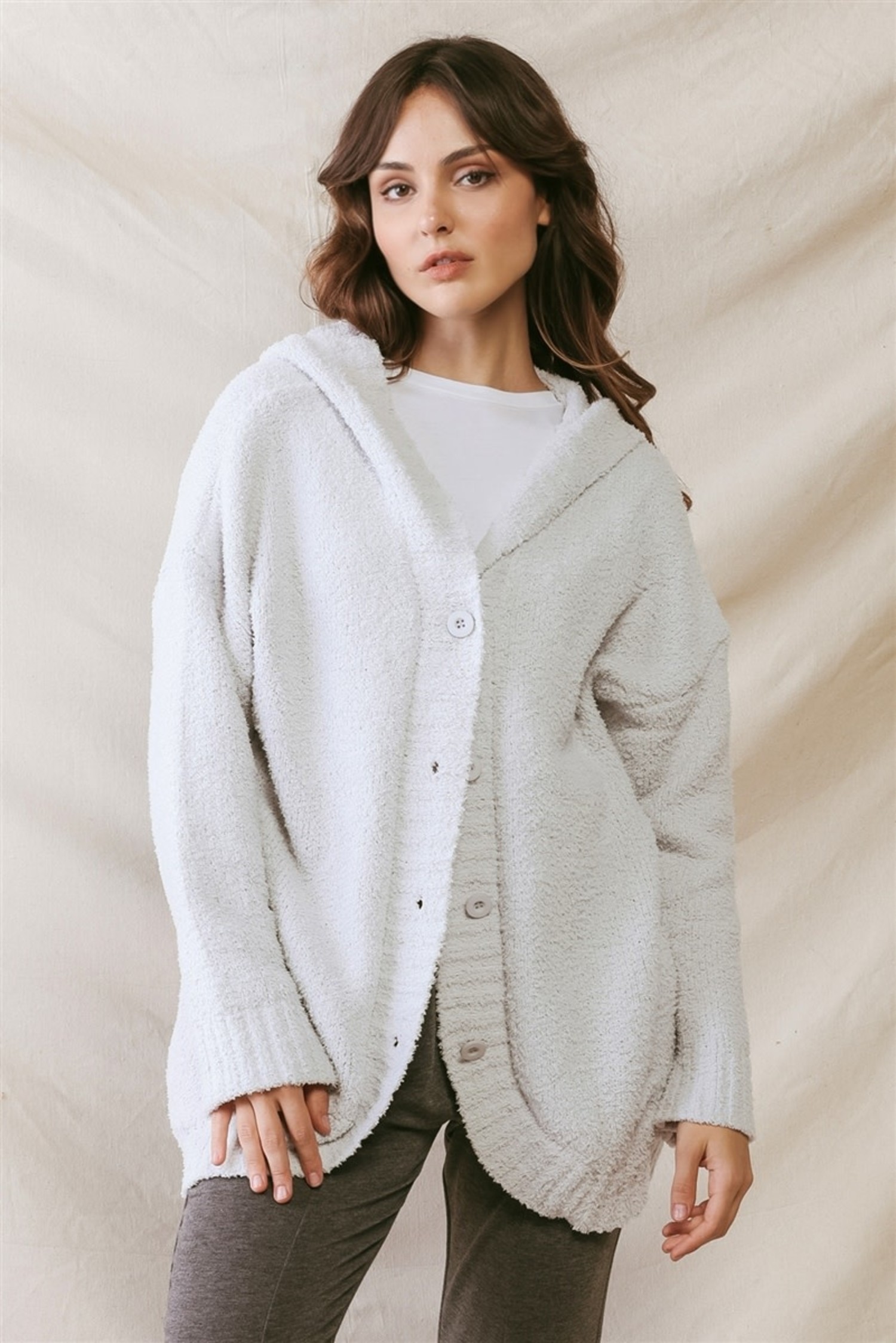 Knit Hooded Two Pocket Button Up Soft To Touch Sweater Cardigan