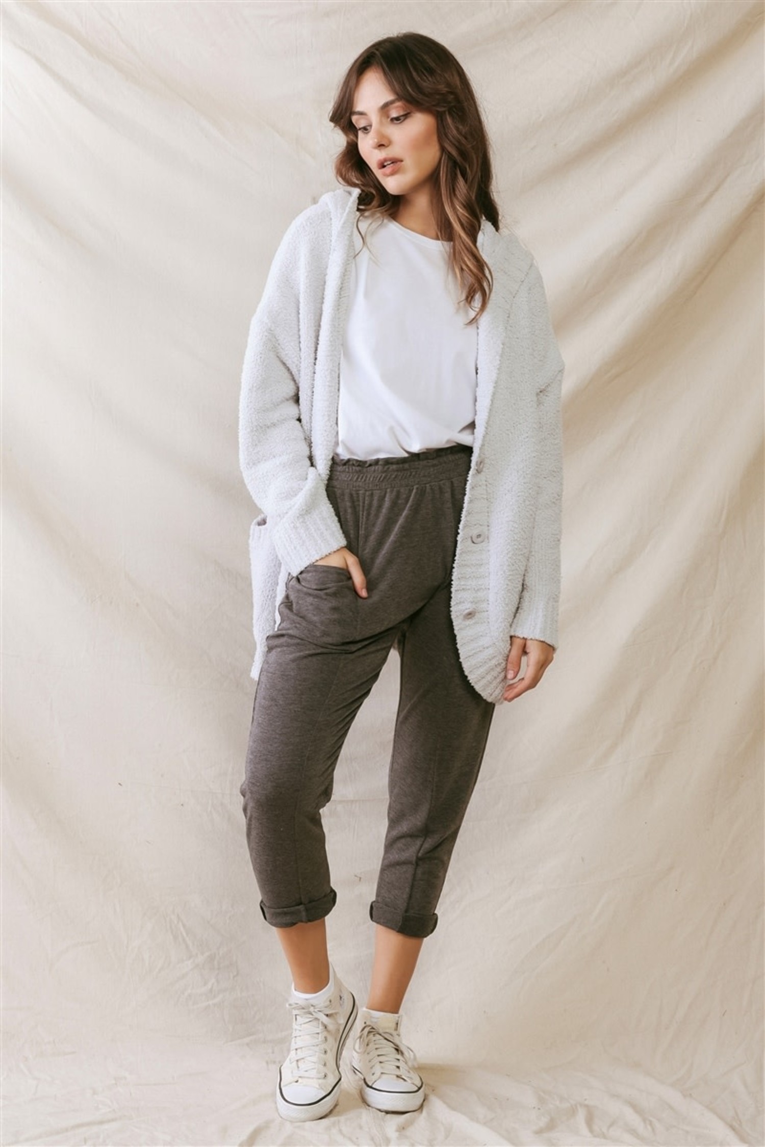 Hooded button top up sweater