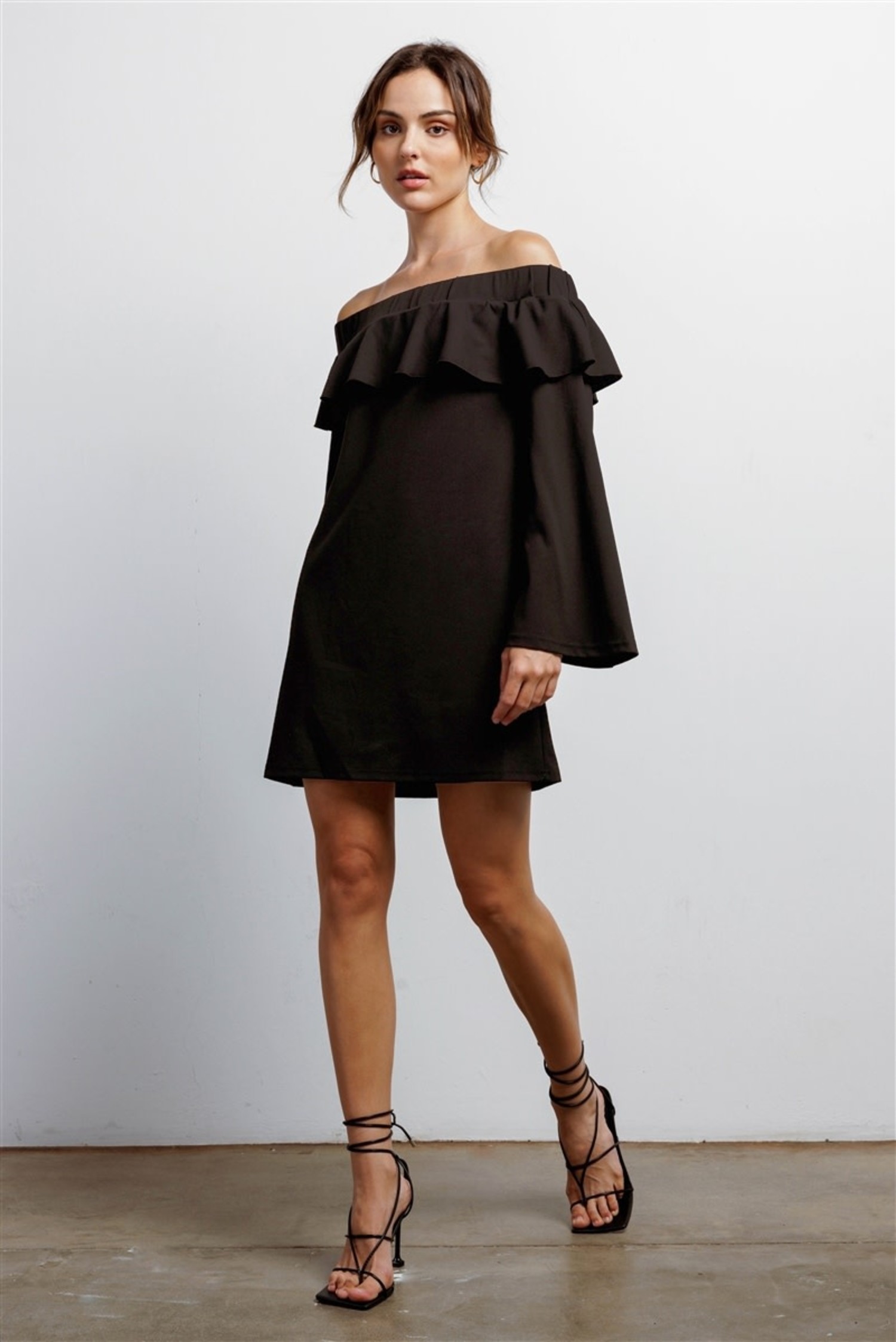 Off the shoulder ruffle long sleeve dress hot sale