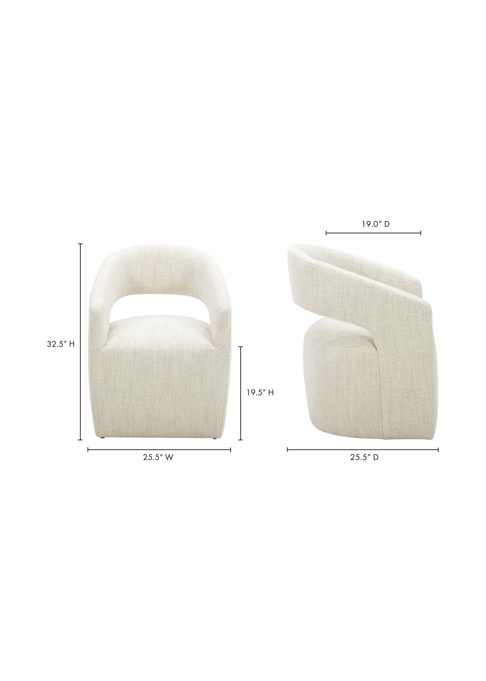 Barrow Performance Fabric Rolling Dining Chair - White Mist