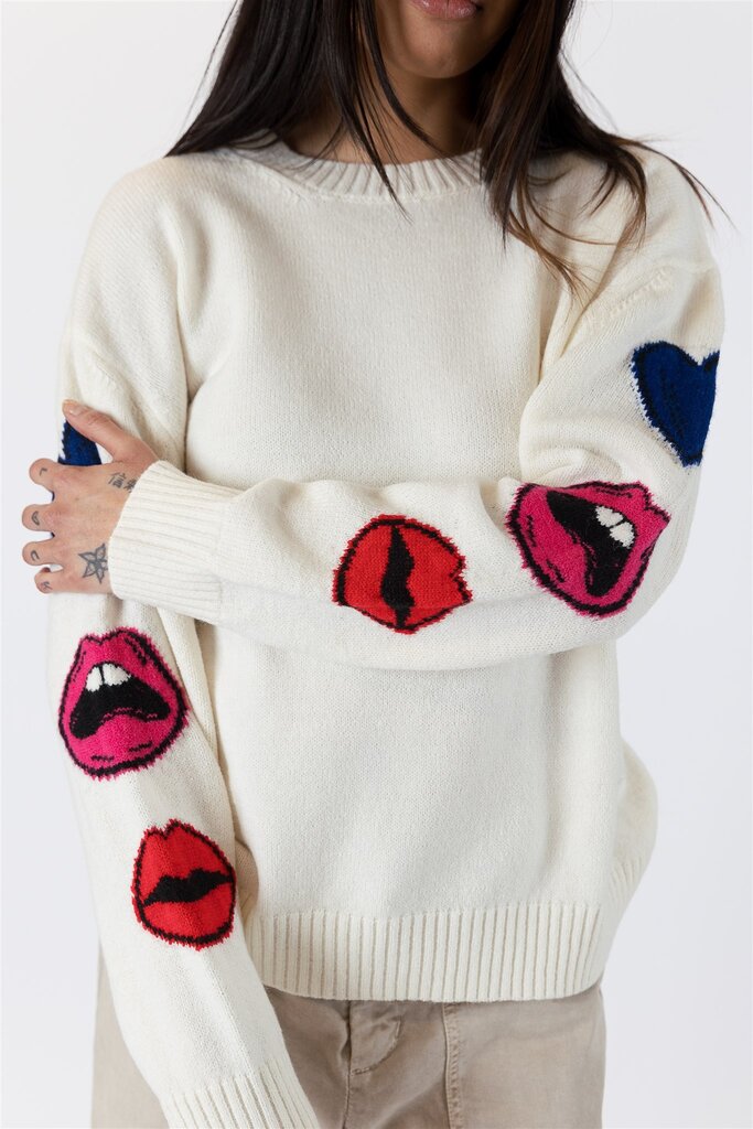 Lyla + Luxe Dua crewneck sweater w/lips detail