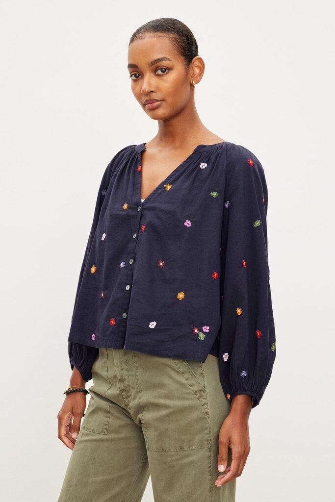 Velvet Velvet Aretha embroidered top