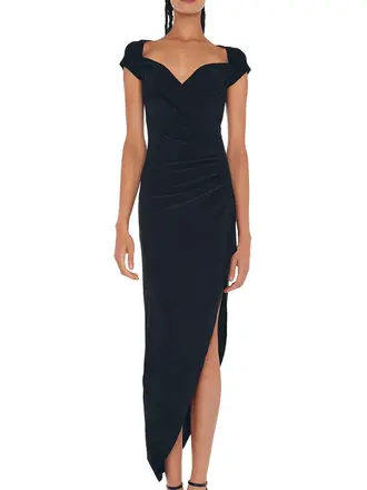 Norma Kamali Cap sleeve sweetheart side drape gown
