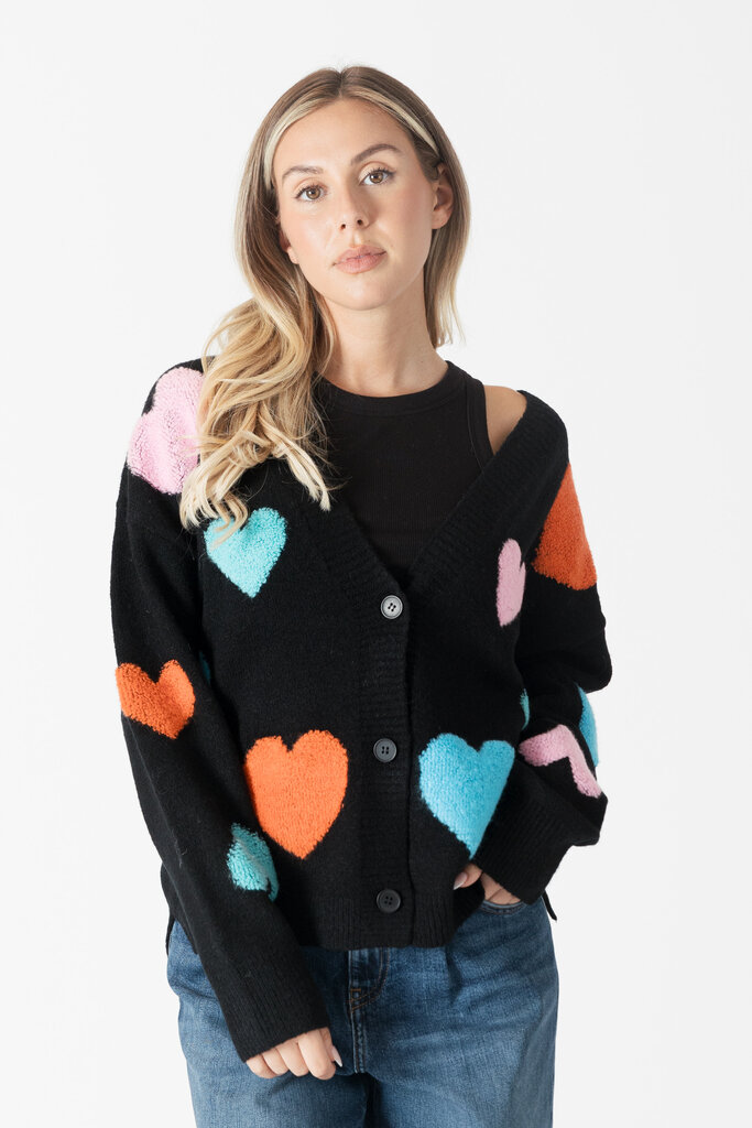 Lyla + Luxe Lyla + Luxe Lovella cardigan w/coloured hearts