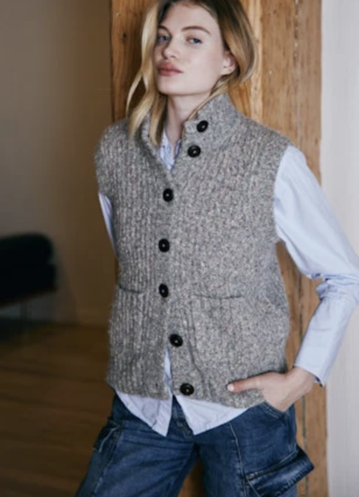 Autumn Cashmere Autumn Cashmere Button front mock neck vest NAP13943