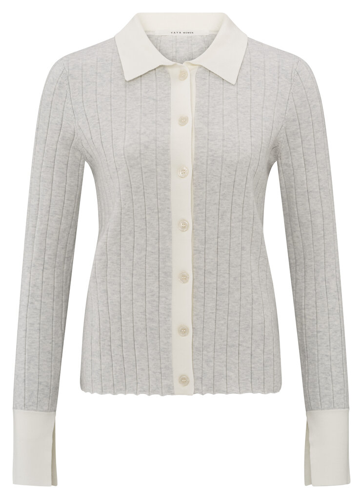 Yaya Yaya Rib cardigan w/contrast stitch 1010093
