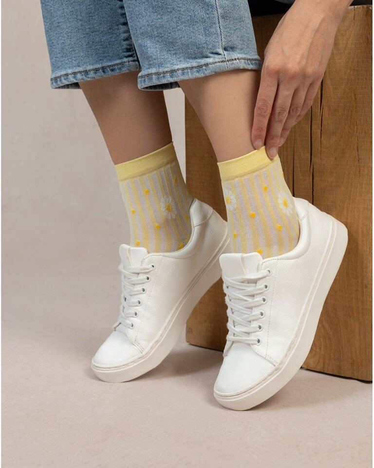 Bleu Foret Bleu Foret Cotton ankle sock w/daisies 6530