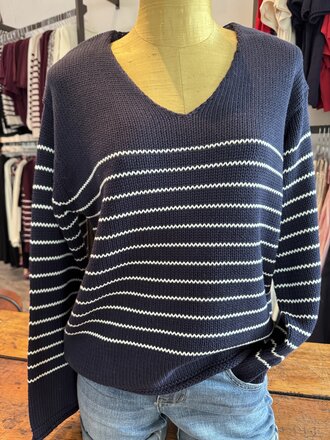 Mos Mosh LS V-neck stripe knit