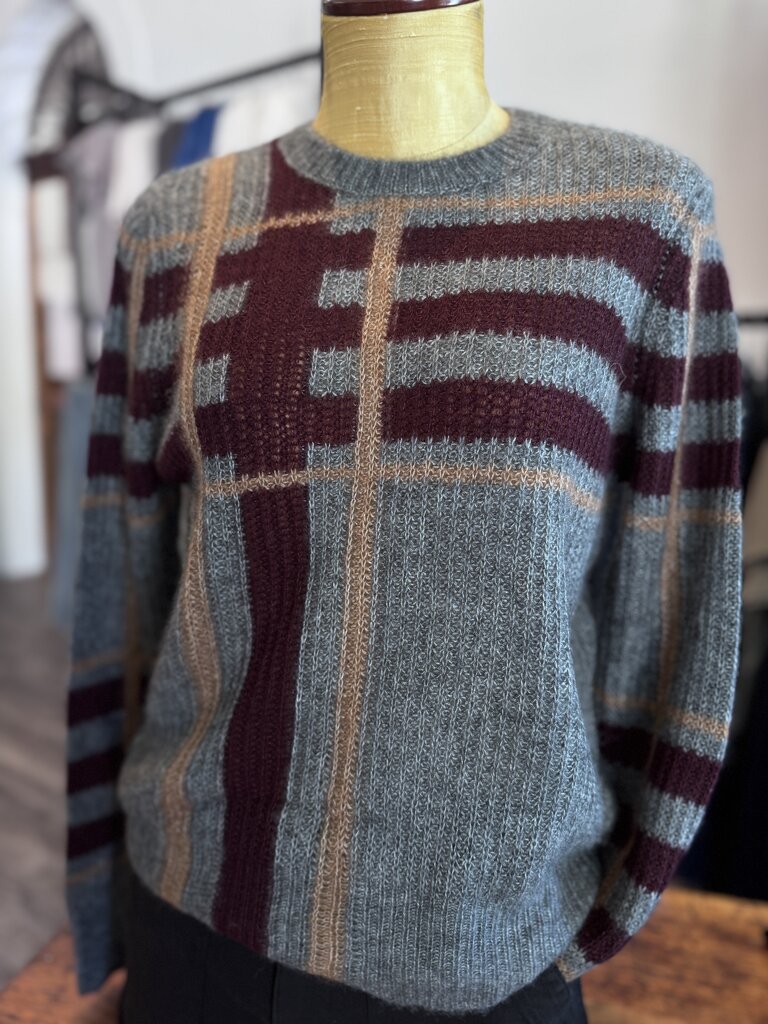 Autumn Cashmere Autumn Cashmere Shaker stitch plaid crew RRS14297