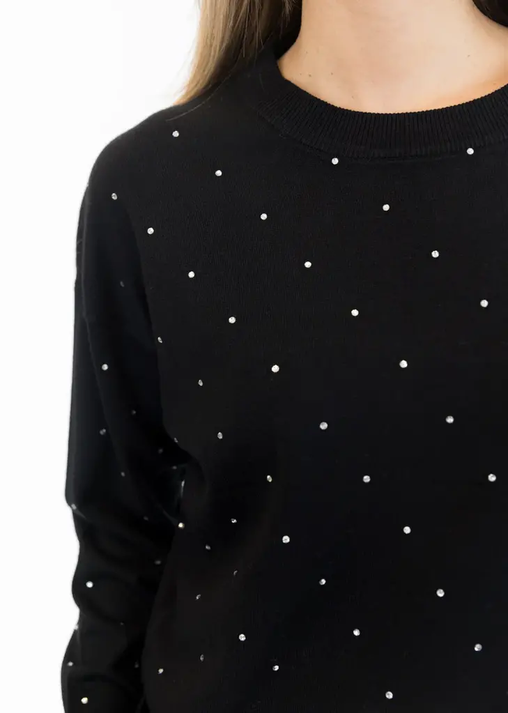 Lyla + Luxe Lyla + Luxe Crewneck pullover w/ crystals BIANCA