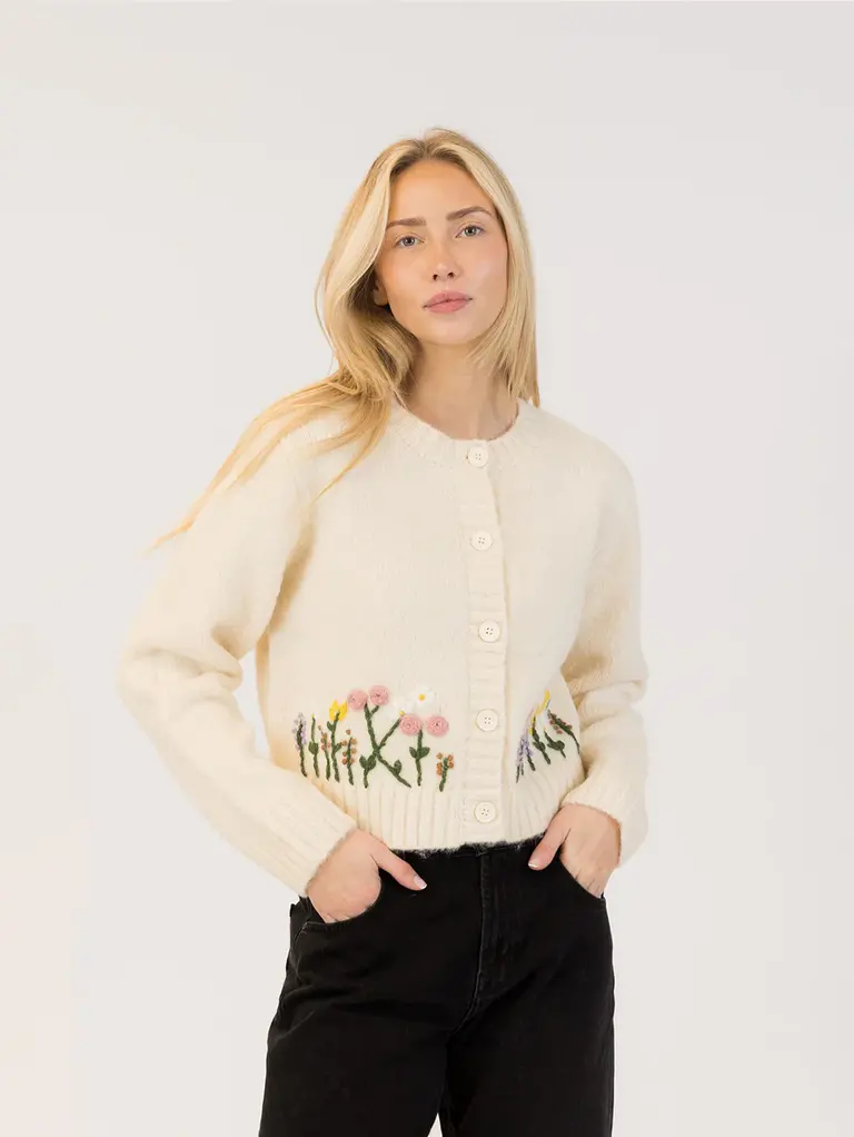 Lyla + Luxe Lyla + Luxe Knit cardigan w/ embroider GARDEN