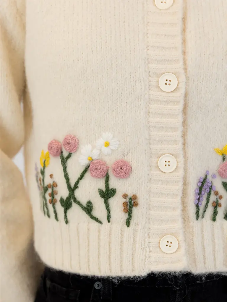 Lyla + Luxe Lyla + Luxe Knit cardigan w/ embroider GARDEN
