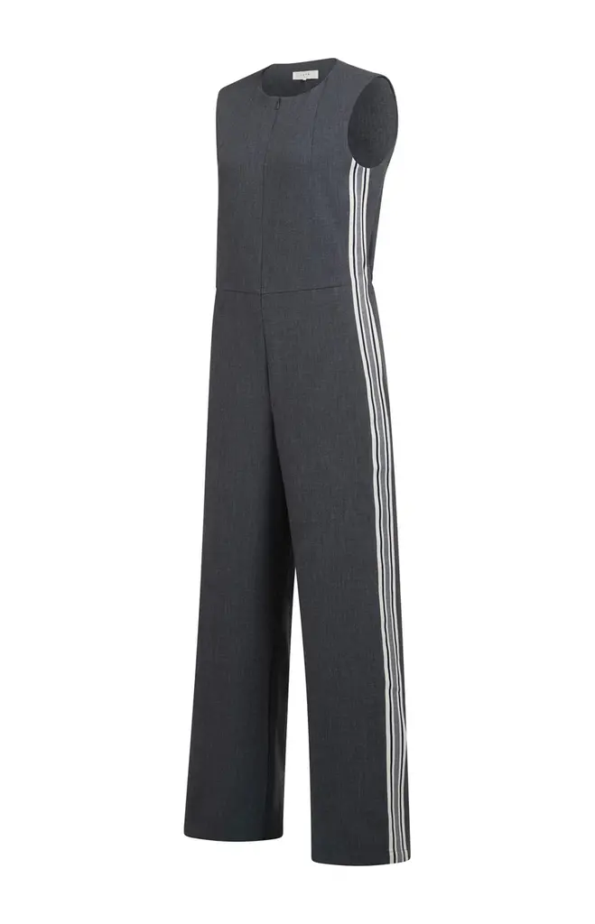 Yaya Yaya Woven wide leg sleeveless jumpsuit w/ side stripe 1341021