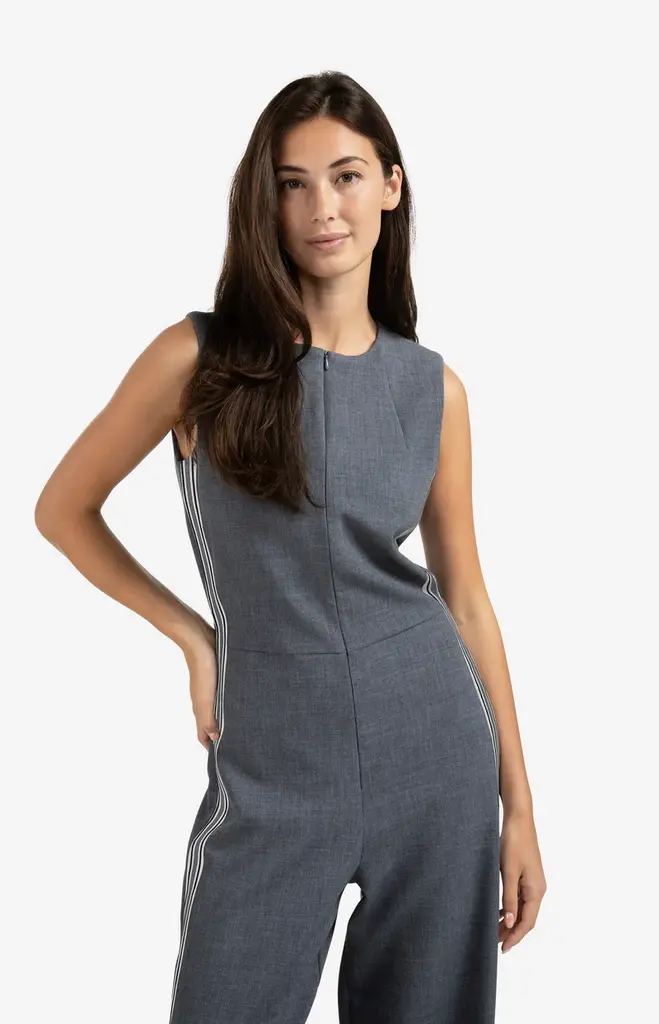 Yaya Yaya Woven wide leg sleeveless jumpsuit w/ side stripe 1341021