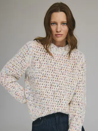 Autumn Cashmere Mesh stitch confetti crew