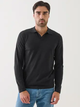 Patrick Assaraf Men's Xfine merino  open collar polo