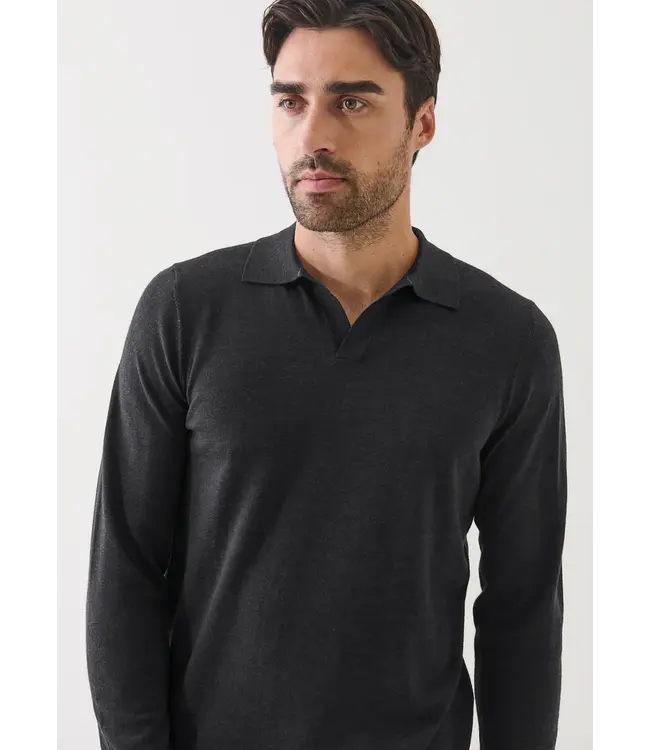 Patrick Assaraf Men's Xfine merino  open collar polo