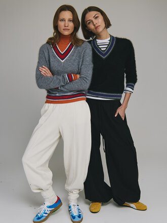 Autumn Cashmere Striped V tennis sweater - midnight colour only