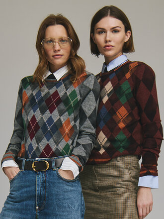 Autumn Cashmere Inked argyle crew - grey background only