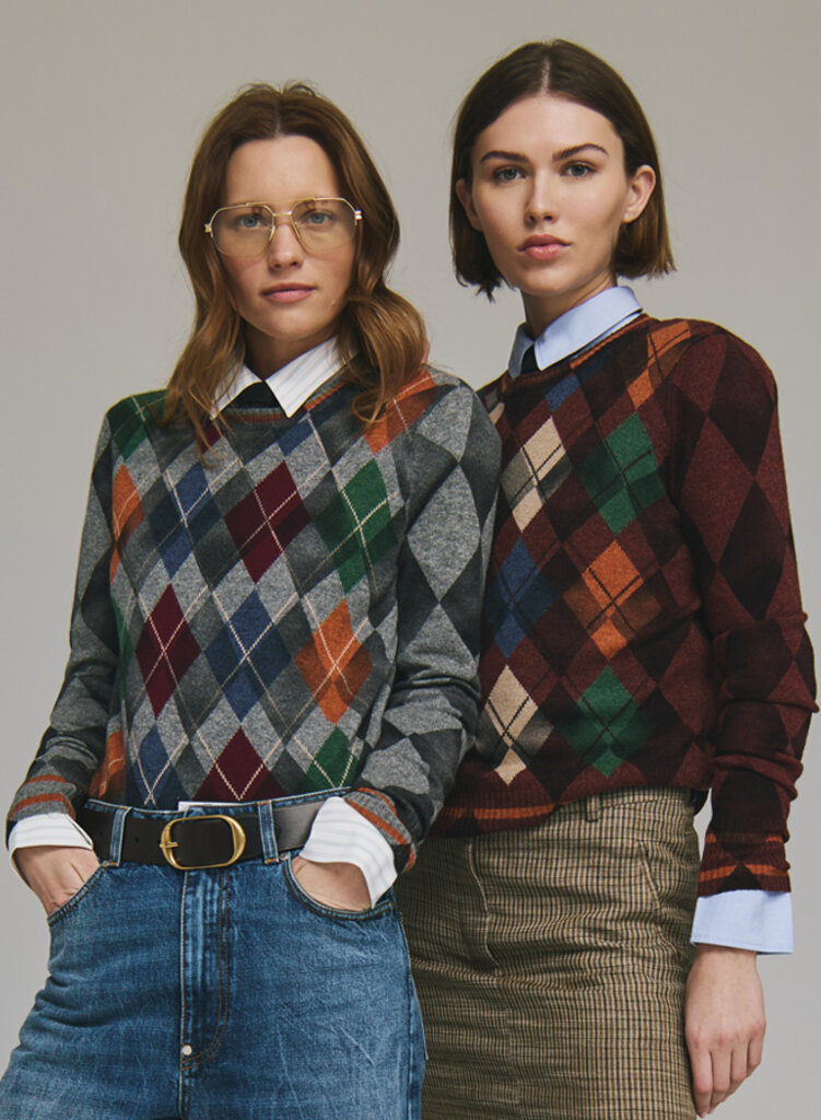 Autumn Cashmere Autumn Cashmere Inked argyle crew R12494
