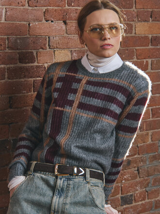 Autumn Cashmere Shaker stitch plaid crew