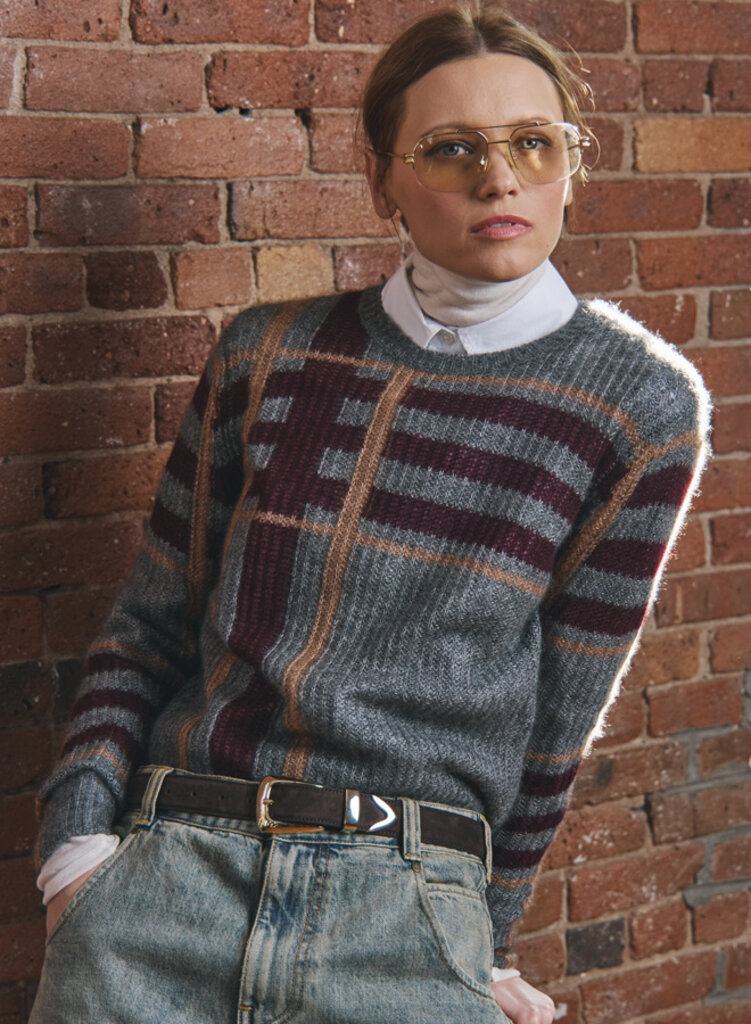 Autumn Cashmere Autumn Cashmere Shaker stitch plaid crew RRS14297