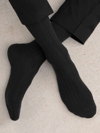 Bleu Foret Men's ribbed merino/cotton sock