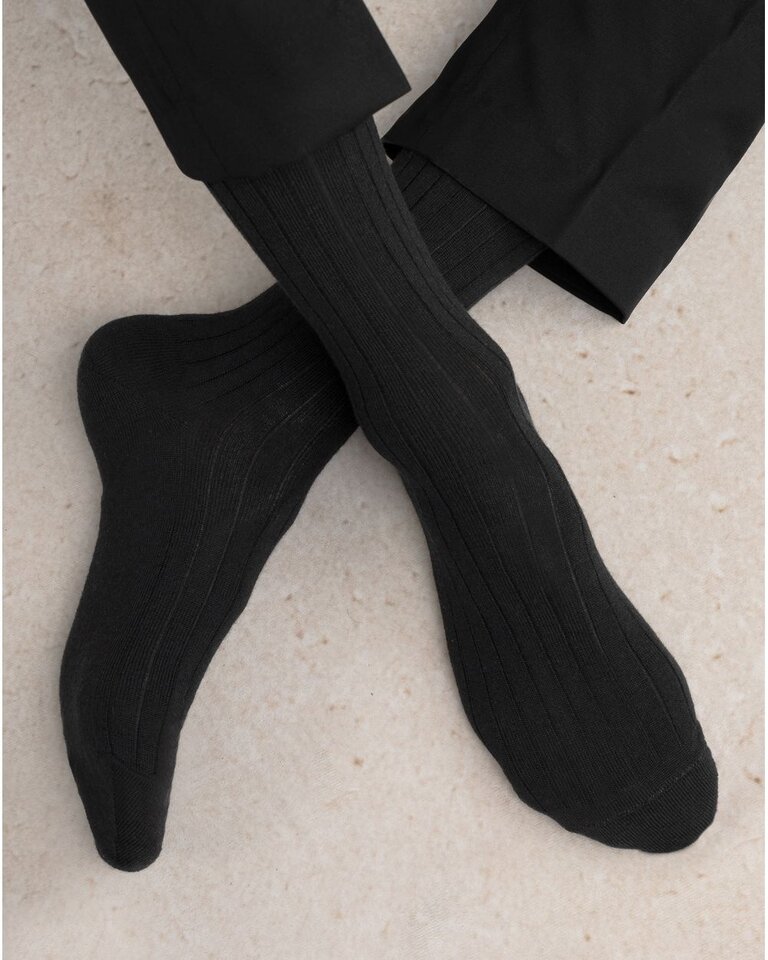 Bleu Foret Bleu Foret Men's ribbed merino/cotton sock 2156