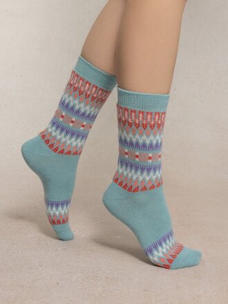Bleu Foret Norwegian pattern cashmere sock