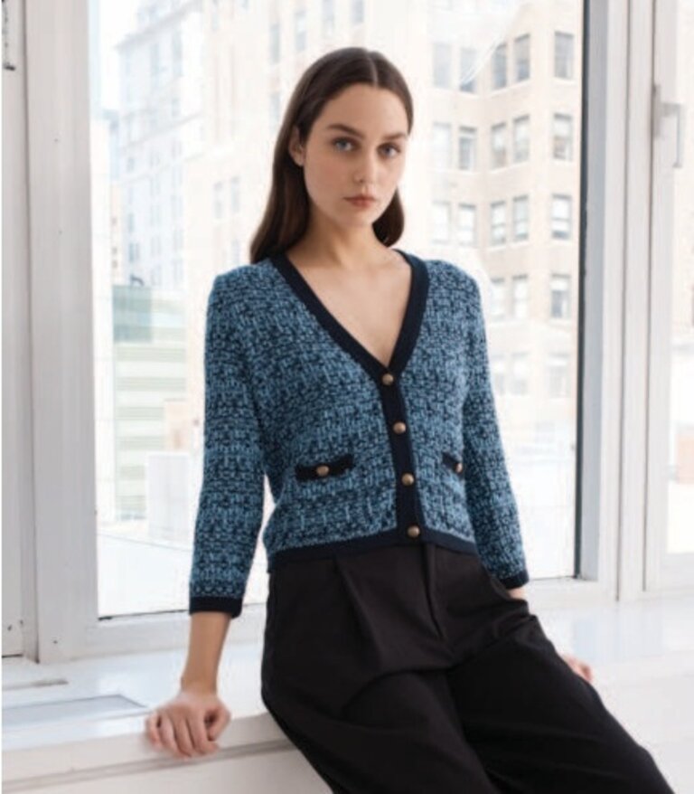 Autumn Cashmere Autumn Cashmere Cropped texture stitch vneck jacket N14484