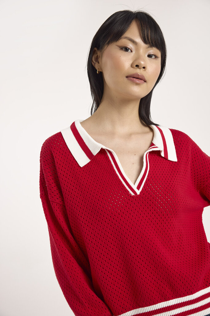 Wispr Wispr Vanessa stripe detail polo top 1025-W-029