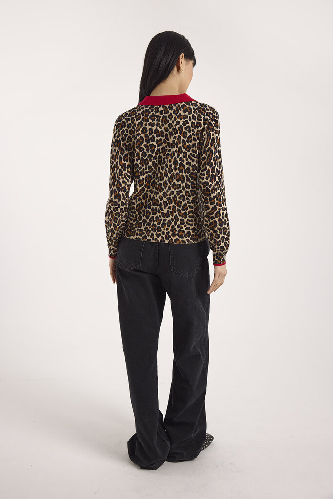 Wispr Wispr Pop collar leopard polo top 1025-W-028