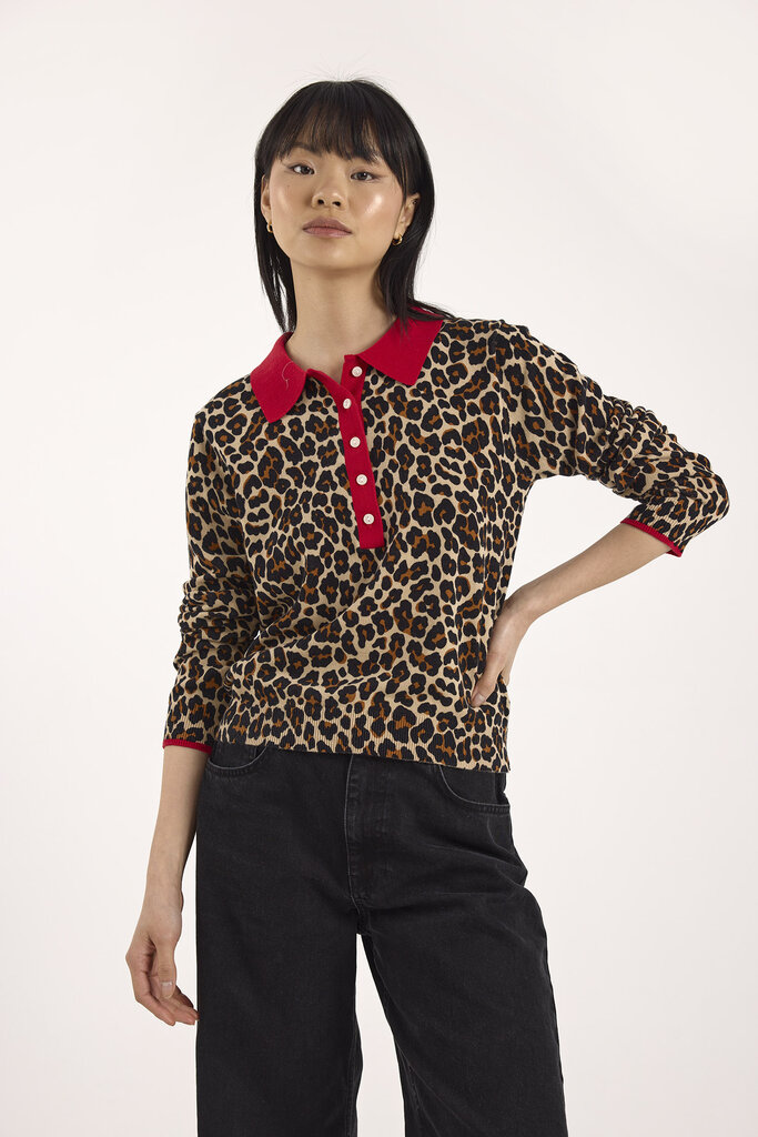 Wispr Wispr Pop collar leopard polo top 1025-W-028