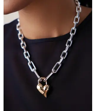 Jenny Bird Padlock heart pendant necklace two tone