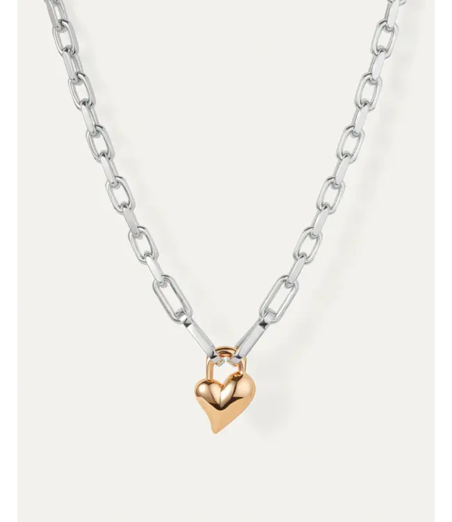 Jenny Bird Padlock heart pendant necklace two tone