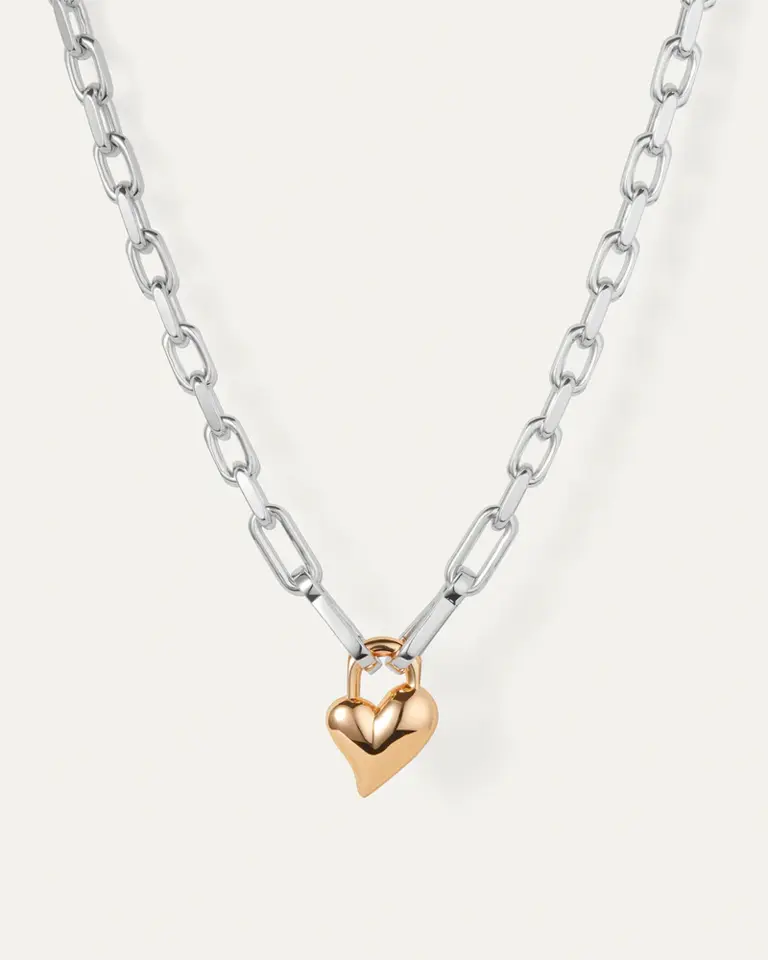 Jenny Bird Jenny Bird Padlock heart pendant necklace two tone JB1364-TT