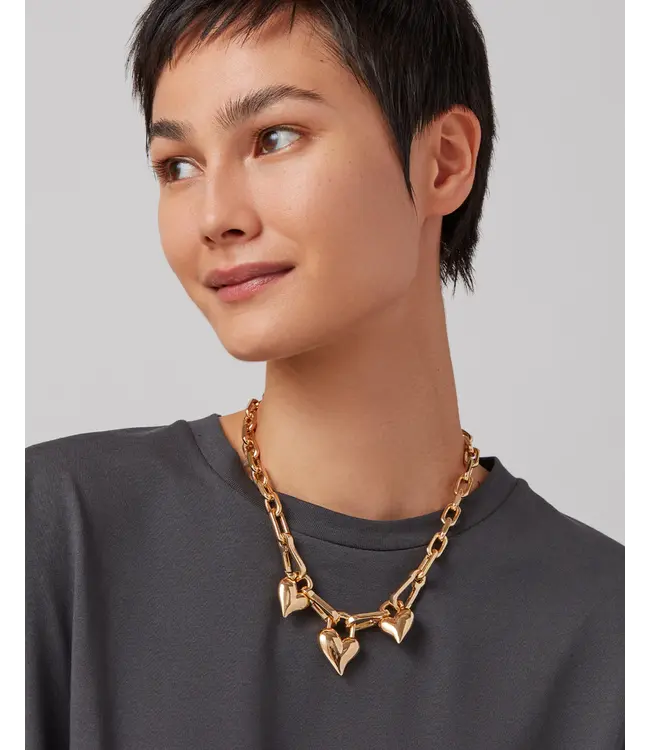 Jenny Bird Padlock triple heart pendant necklace gold