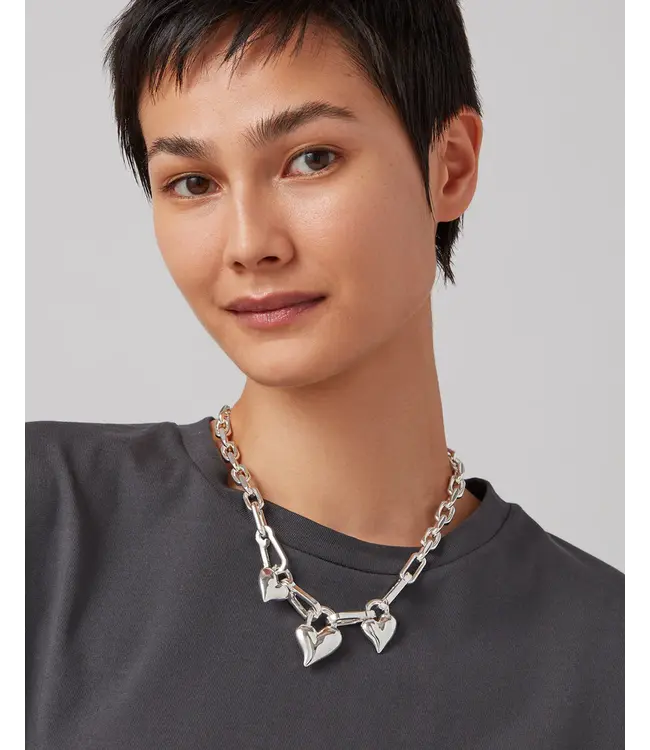 Jenny Bird Padlock triple heart pendant necklace silver