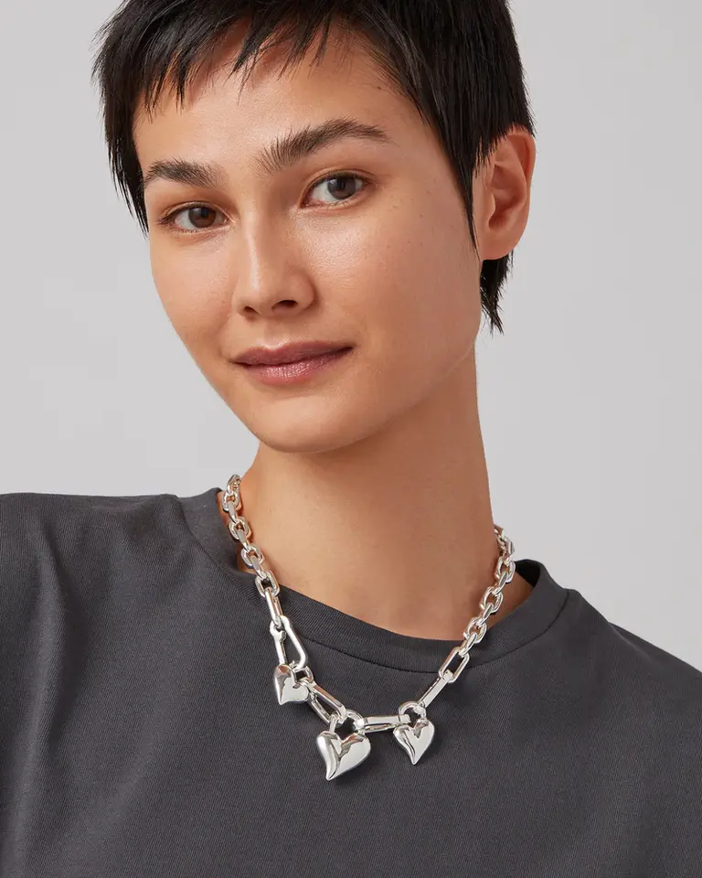 Jenny Bird Jenny Bird Padlock triple heart pendant necklace silver JB1342-HPS