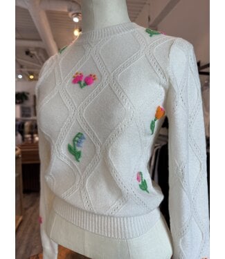 Brodie Lightweight floral stitch crew