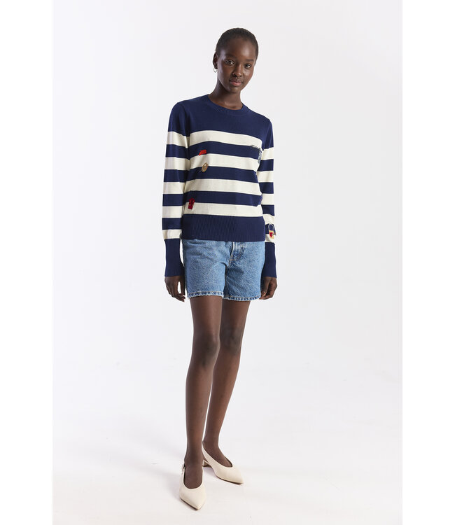 Wispr French embroidery stripe crew top